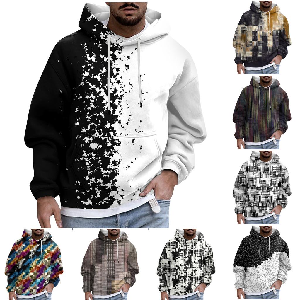 Men's Print Plush Warm Coat Fleece Sweater Casual Coat Pocket Sweater Autumn Winter Coat