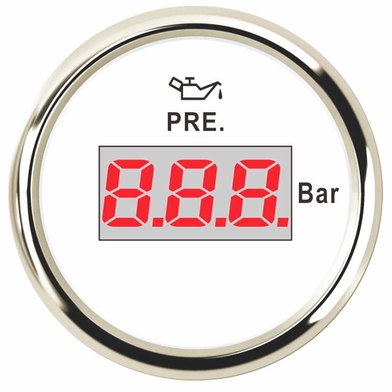 Auto 0-10Bar Show Digital Oil Pressure Meters 52mm 10-184ohm Input Signal Oil Pressure Gauges with Red Backlight for Truck Boat