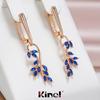 Kinel Blue Natural Zircon Leaf Shape Dangle Earrings For Women Rose Gold Color Long Earrings Party Gift