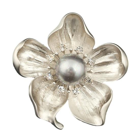 Брошь в стиле ретро с цветком и сверкающими стразами, нержавеющая, устойчивая к коррозии, дизайнерская брошь из искусственного жемчуга, булавка, ювелирный аксессуар