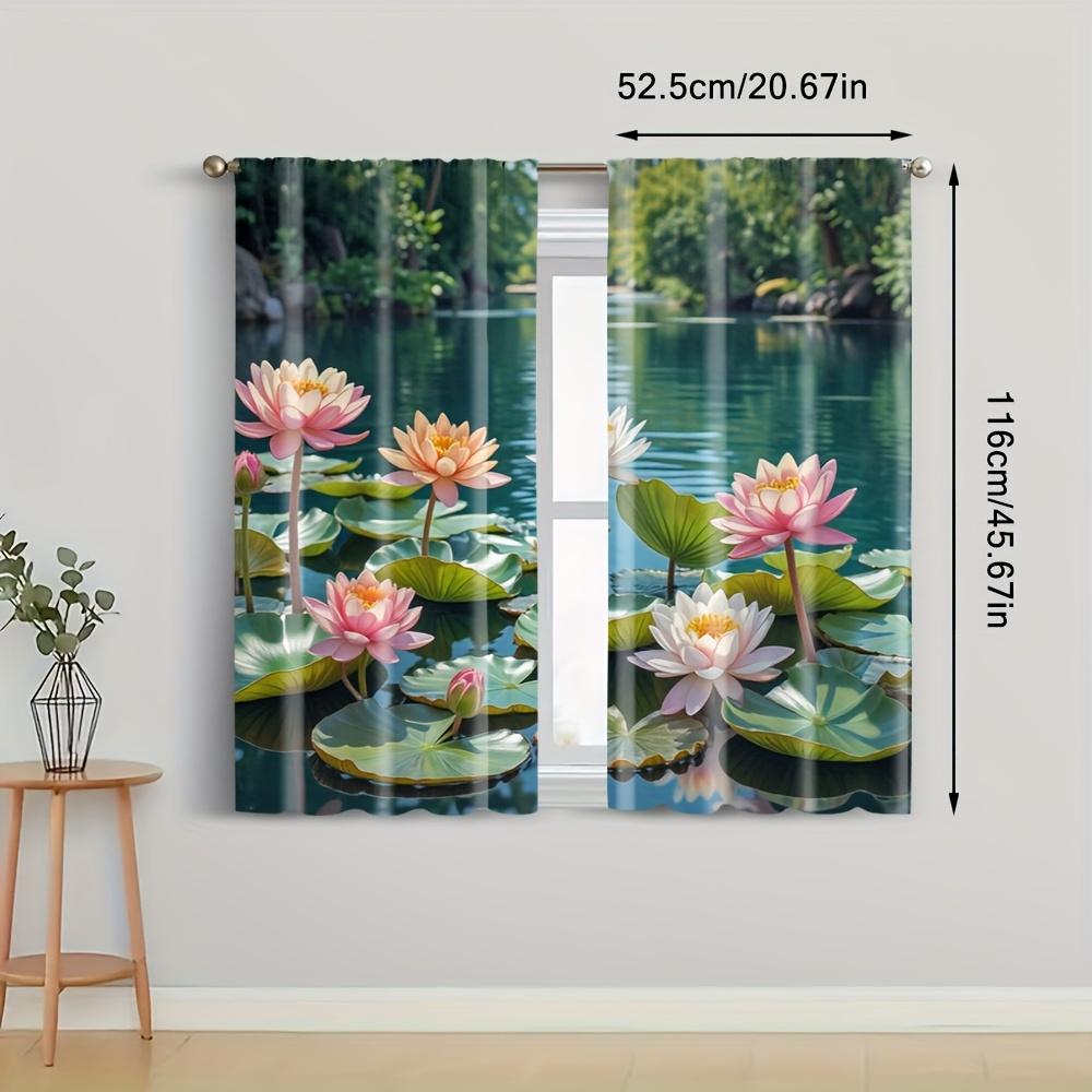 2pcs Lake View Curtains - Blackout Polyester Drapes with Serene Water and Lily Pad Design, Rod Pocket for Easy Hanging, Perfect