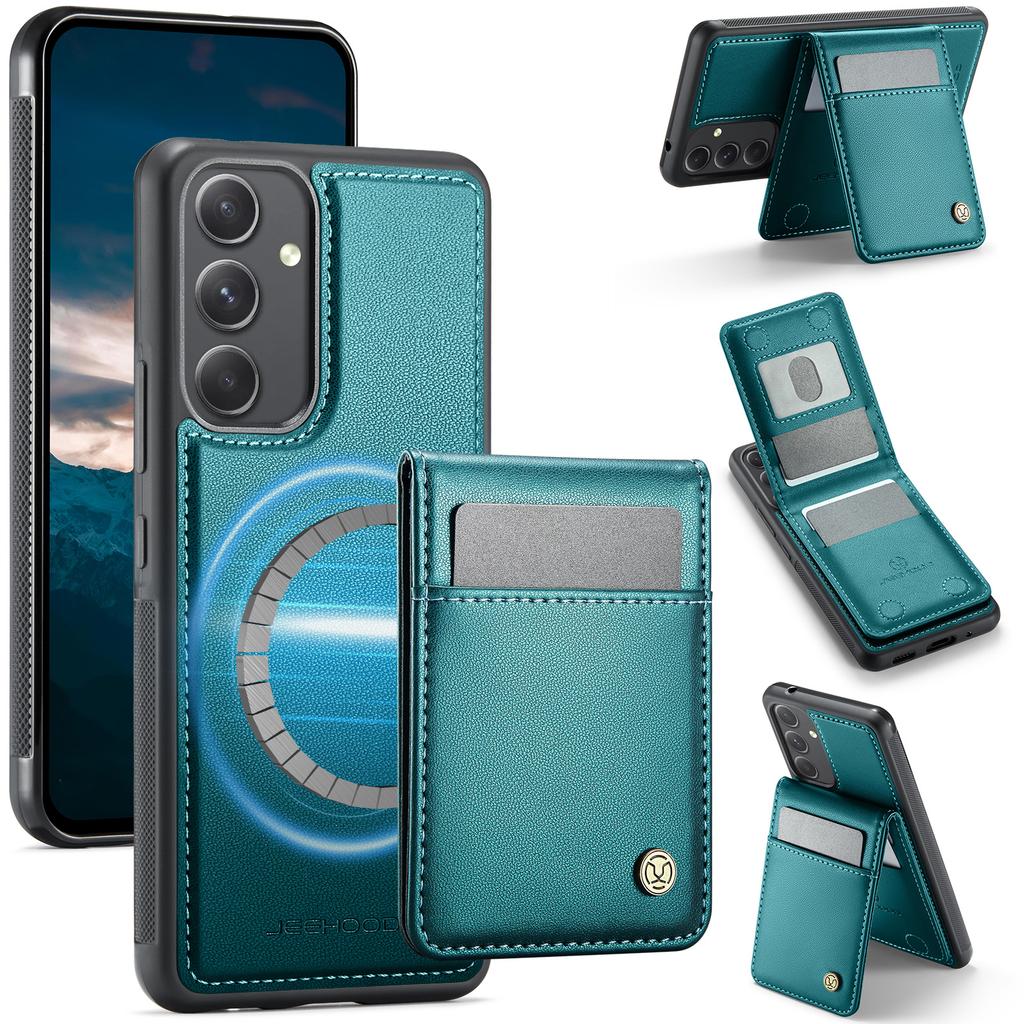 Для Samsung Galaxy A54 5G Кожаная задняя крышка Совместимый с MagSafe Чехол для телефона JEEHOOD J06 с карманом для карт Блокировка RFID