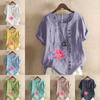 Women's Fashion Round Neck Short Sleeve T-shirt Casual Cotton Linen Graphic Shirt Leisure Loose Flower Prined Summer Blouse Tops