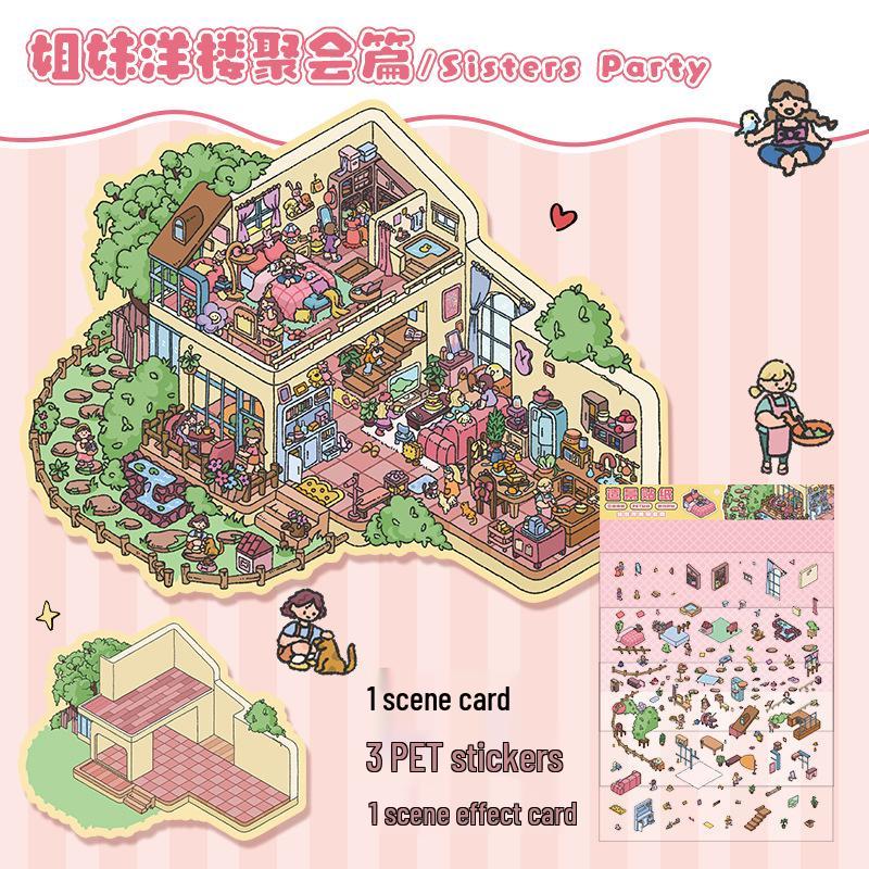 3D Наклейки для ландшафтного дизайна кабины: Большая корейская миниатюрная сцена для DIY, милый декор для хранения.