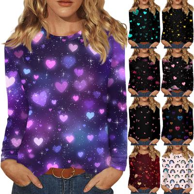 Женский модный пуловер с круглым вырезом и длинными рукавами с принтом сердечек ко Дню святого Валентина