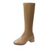 Square Toe Women Leather Snow Boots Mid Heels Fashion Cozy Warm High Boots Women 2024 Trend New Winter Dress Sexy Botas Mujer