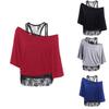 Size Women Plus Loose Vest Lace Stitching Oblique Collar Bat Tshirt Fashion
