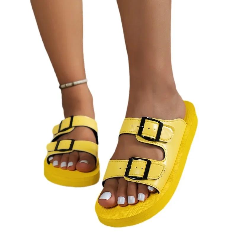 Fashion Fashion Buckle Thick Platform Slippers Women Home Soft Sole Slides Sandals Woman 2024 Summer Non Slip Beach Flip Flops Zapatos