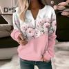 Женский осенне-весенний свитер с цветочным принтом, v-образный вырез, молния, декор, пуловер с длинными рукавами, мягкий повседневный толстый эластичный манжет, женский топ, блузка