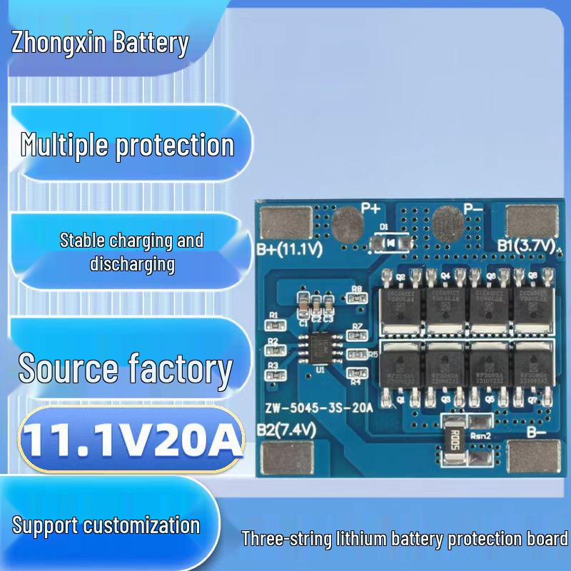 11.1V 18650 LiFePO4 Battery Protection Board - 20A for Solar Storage Systems