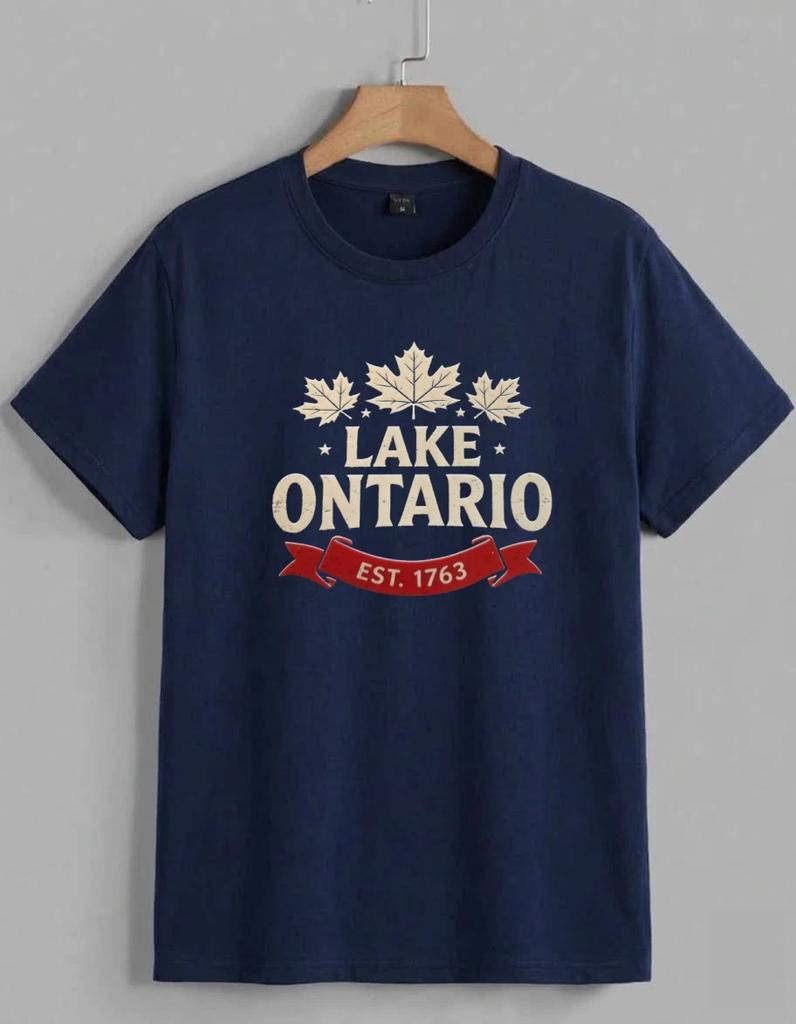 Lake Ontario Shirt Canada Maple Leaf Est 1763 Vintage Black Cotton Graphic Tee