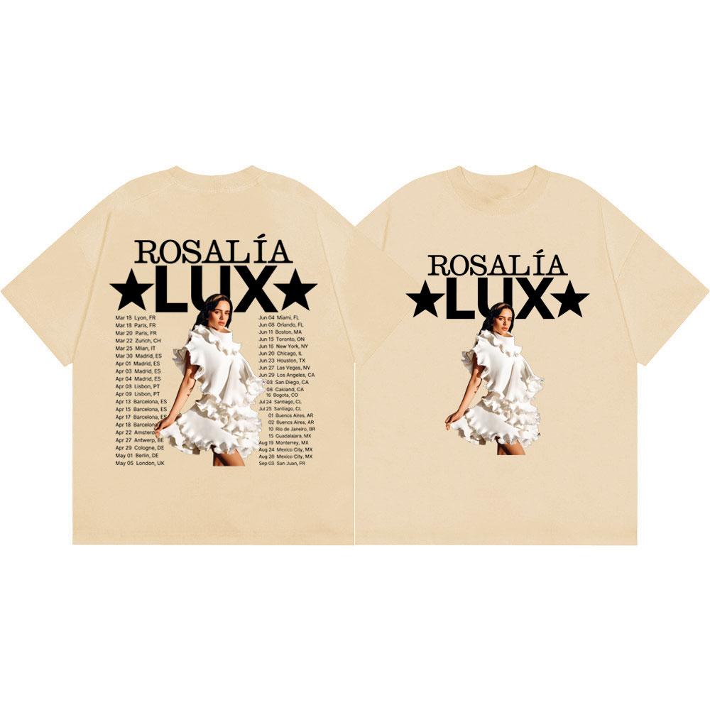 Rosalia LUX Tour 2026 Двусторонние графические футболки Мужские Женские Мода Поп-музыка Футболка Хлопок Высокого Качества Оверсайз Футболки