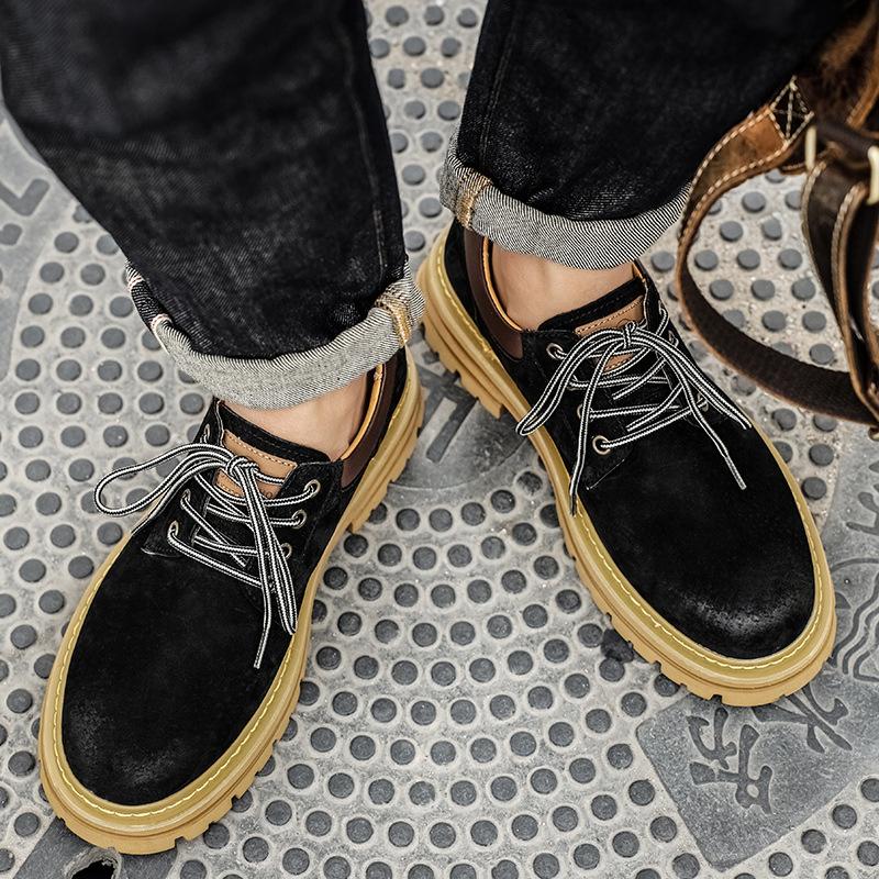 Autumn and winter big head leather shoes casual Martin shoes leather trend versatile tooling shoes low top men's shoes