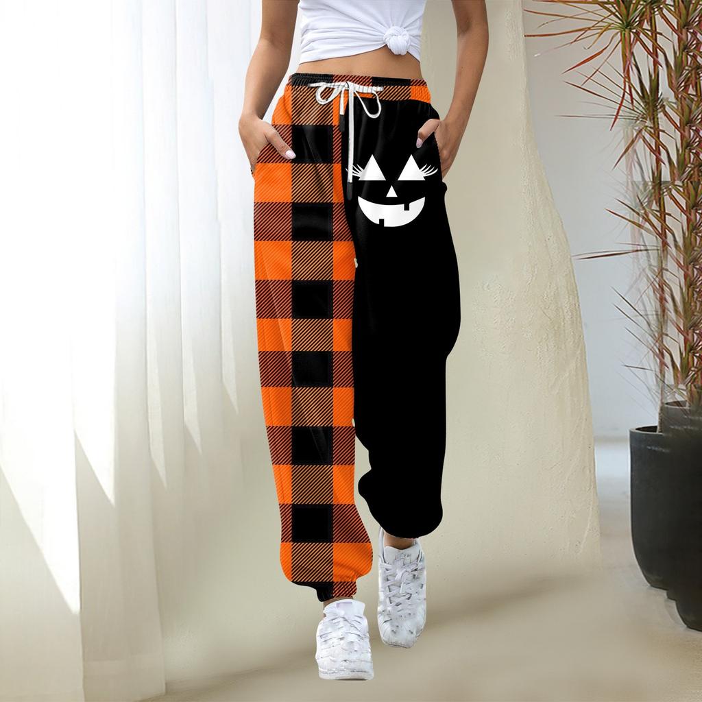 Женские повседневные модные рождественские принты, повседневные брюки с эластичной резинкой на талии и завязками на шнурке