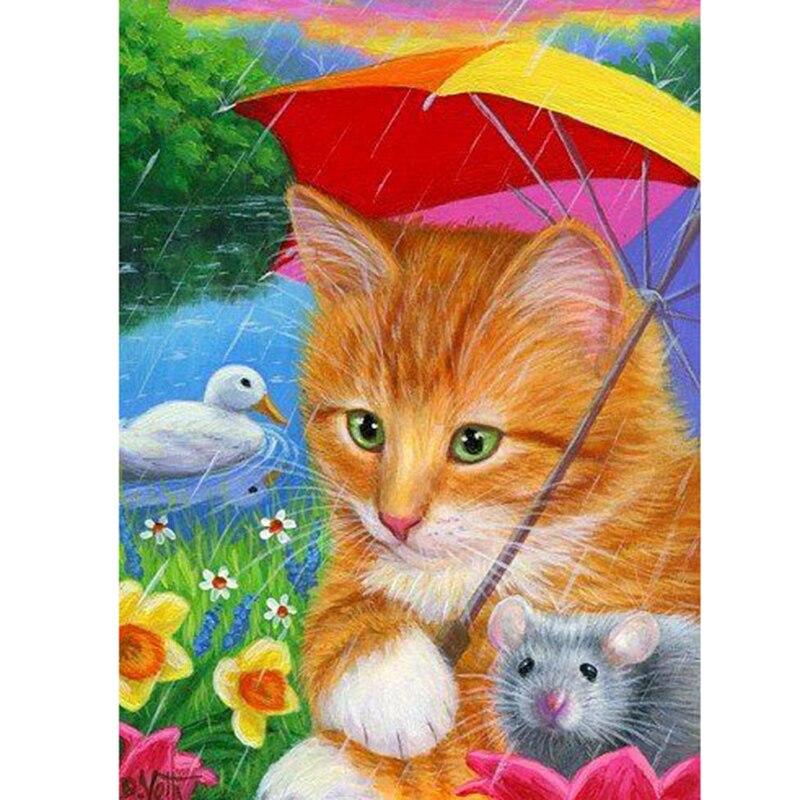 Cat DIY 5D Diamond Painting Rhinestone Animal Diamond Embroidery Cross Stitch Mosaic Full Round Drill Home Decor Art Gift