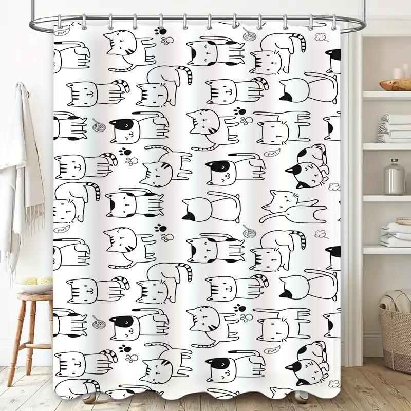 Animal Print Shower Curtain Cute Cats Design Modern Bathroom Decoration Waterproof Fabric For Home Decorations In Various Sizes