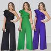 Plus Size Women's Ruffle Shoulder Jumpsuit with European & American Style
