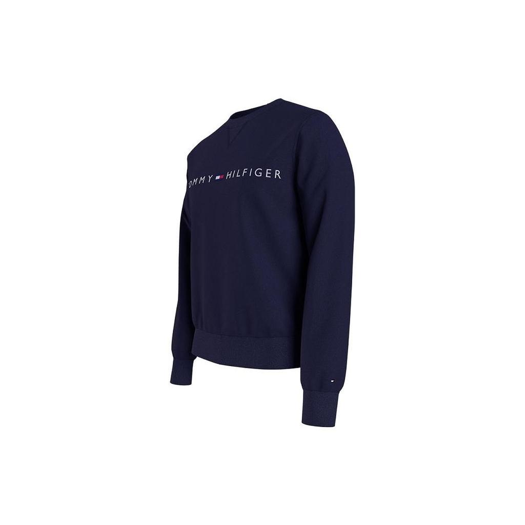 Tommy Hilfiger Однотонный флисовый пуловер с принтом из букв Прямой крой Круглый вырез Осень Зима Толстовка Мужская толстовка Темно-синий 78D8989-079