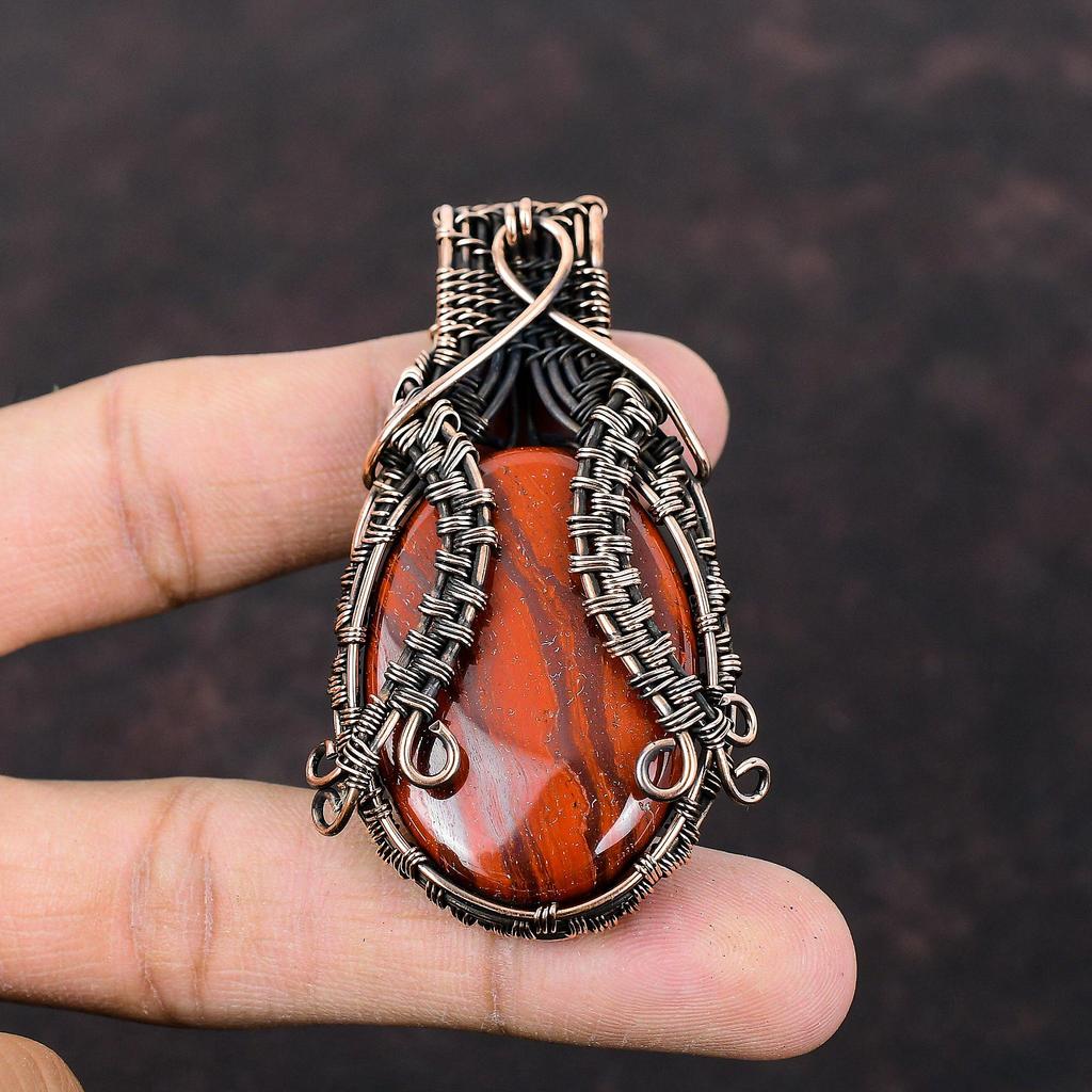 Red Snakeskin Jasper Pendant Copper Wire Wrapped Pendant Top Quality Gemstone Pendant Copper Wire Jewelry Handmade Pendant Anniversary Gift
