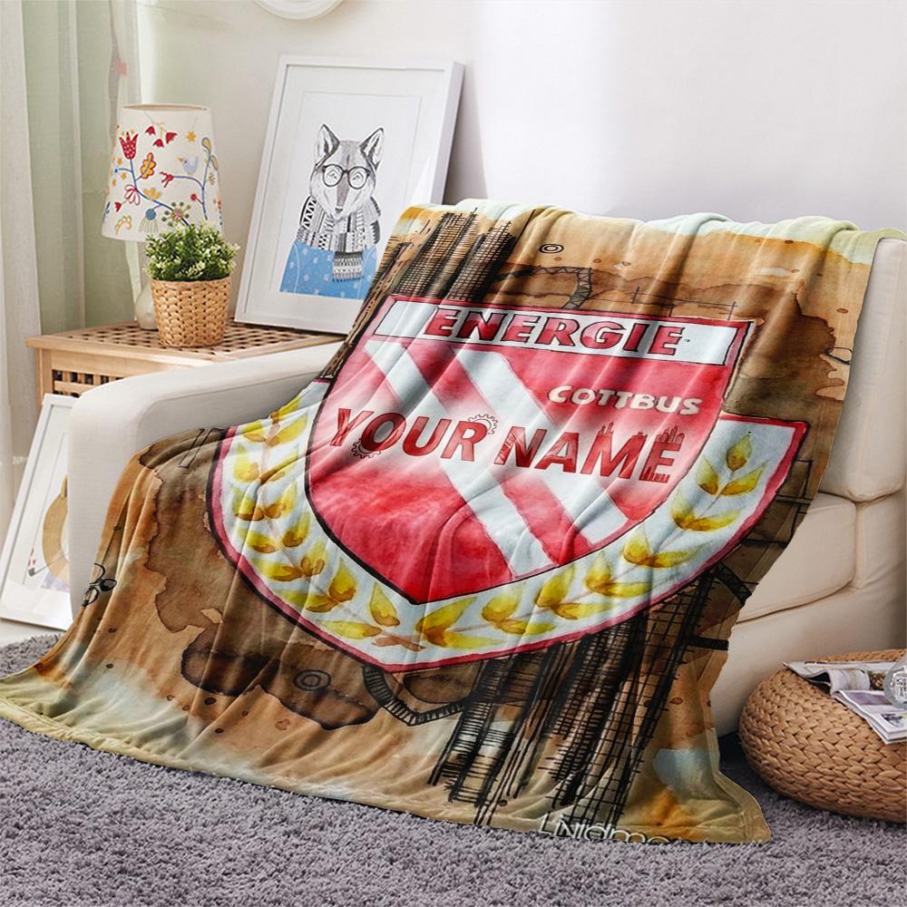 1PC Energie Cottbus Anniversary Custom Name Patterned Flannel Blanket Suitable For All Seasons For Home Decor Warmth And Comfort Gifts Holiday Present