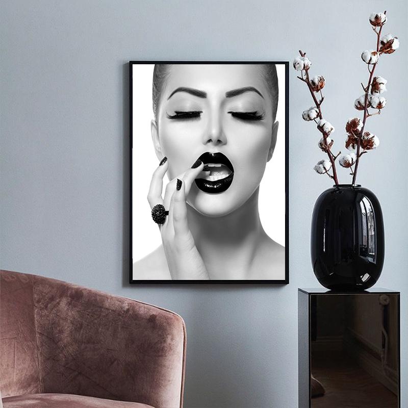 Модное настенное искусство, черный принт для губ, макияж, женский принт, сексуальный женский постер, холст, красота, настенная картина, живопись, домашний декор