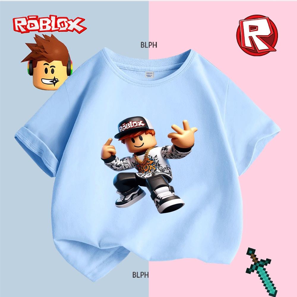 Детская футболка с принтом в стиле граффити, вдохновленным Roblox, Крутой уличный стиль для мальчиков/девочек, Модная повседневная футболка с хип-хоп атмосферой