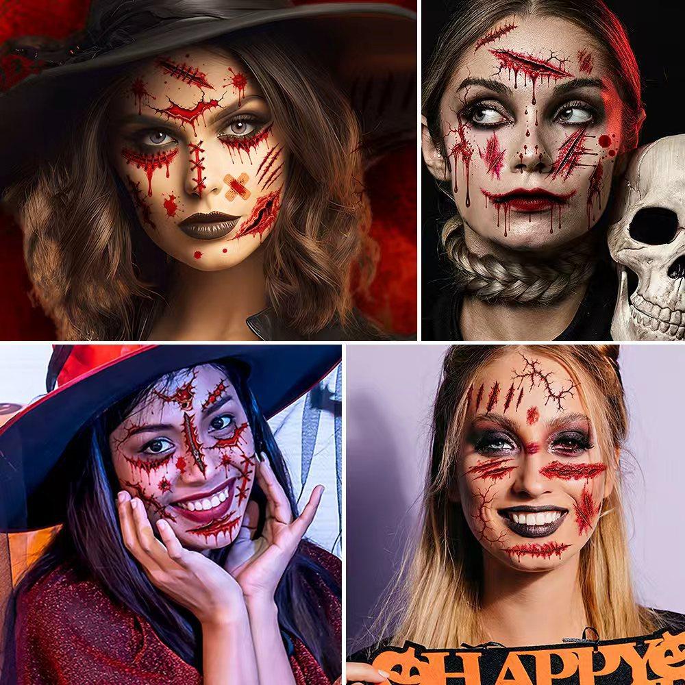 New Halloween Scar Simulation Tattoo Sticker Bloody Scar Makeup Face Sticker Environmentally Friendly Makeup Sticker