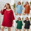 XL-4XL Большие женские платья Однотонные повседневные праздничные платья Платья для путешествий с круглым вырезом и рукавами-фонариками