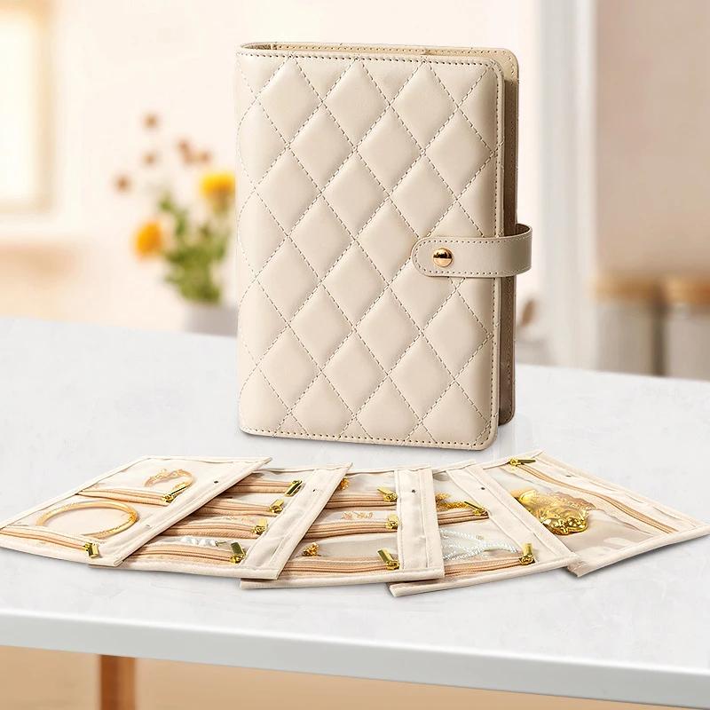 PU Leather Jewelry Storage Book Zipper Clear Pockets Jewelry Packaging Box Necklace Binder Storage Display Product For Women