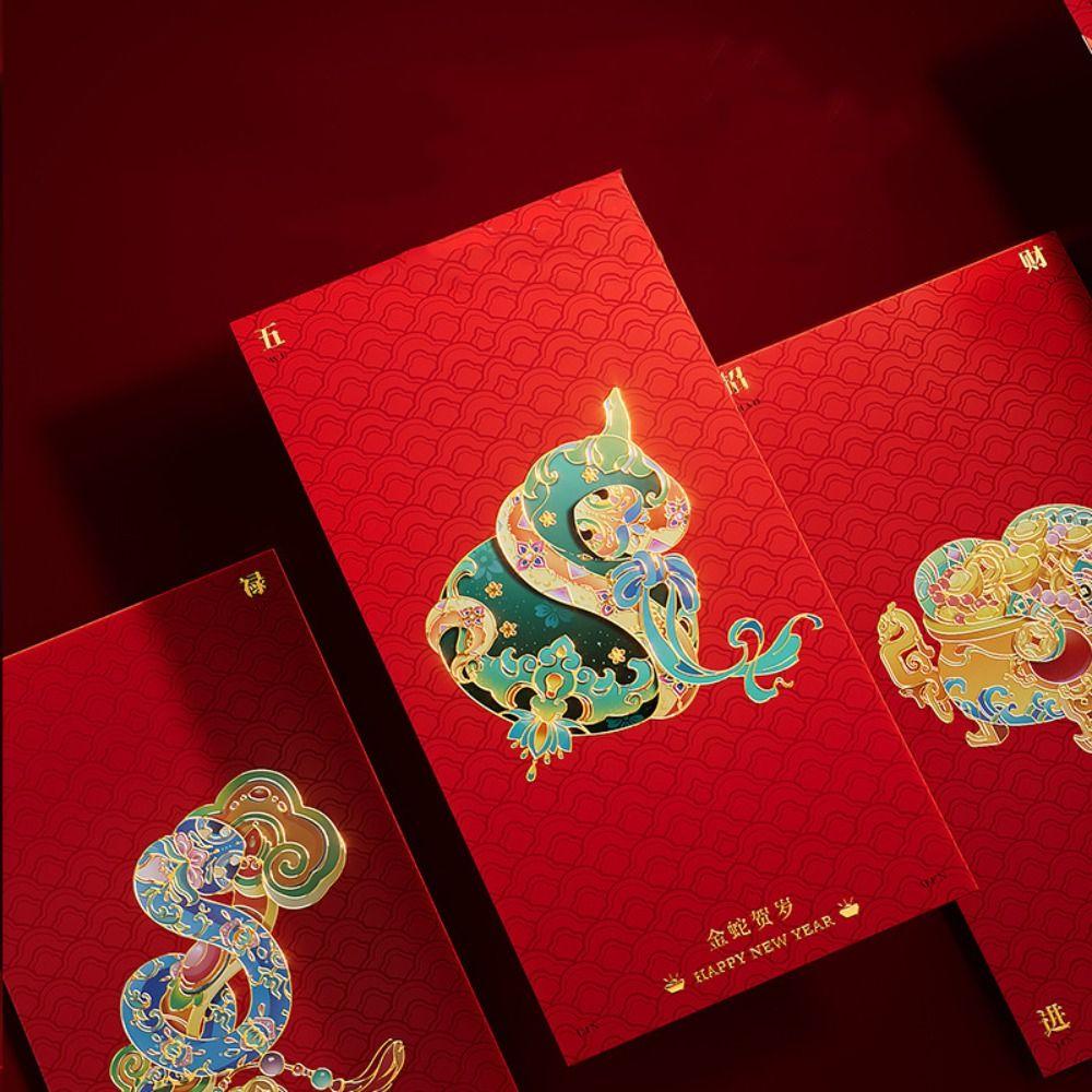 5/6/8pcs Traditional Red Packet Cartoon Luck Pocket New Year Blessing Red Envelope Gift