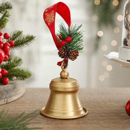 Christmas Bell Hanging Ornaments Rustic Metal Bell Decoration with Artificial Pine