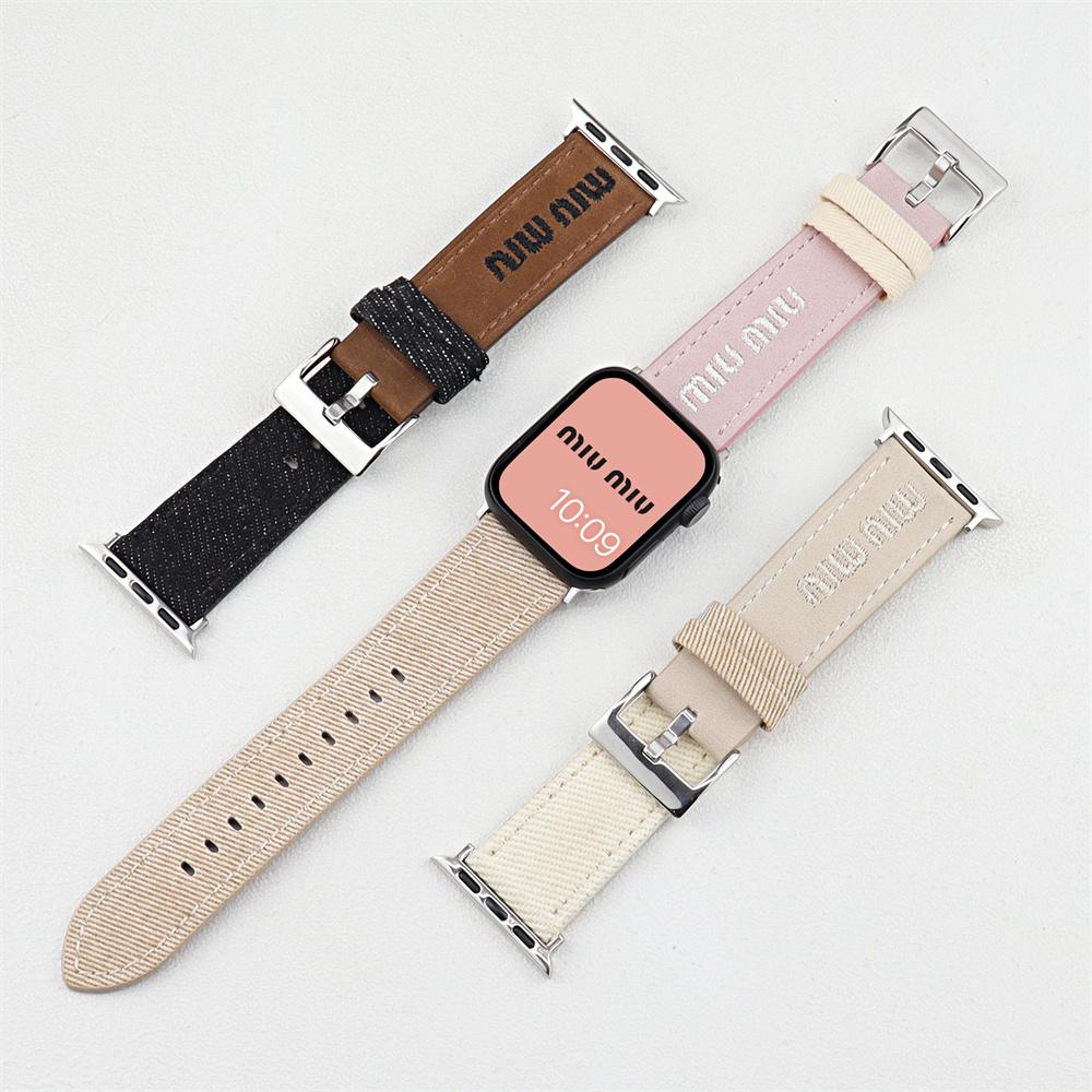 Watch Band For Apple Watch Series 10 Ultra 9 8 7 SE 6 5 4 3 2 1 46mm 49mm 45mm 44mm 42mm Embroidered Denim Leather Strap