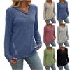 Women's Fashionable Solid Color V Neck Button Long Sleeved Loose Pullover T-shirt Top