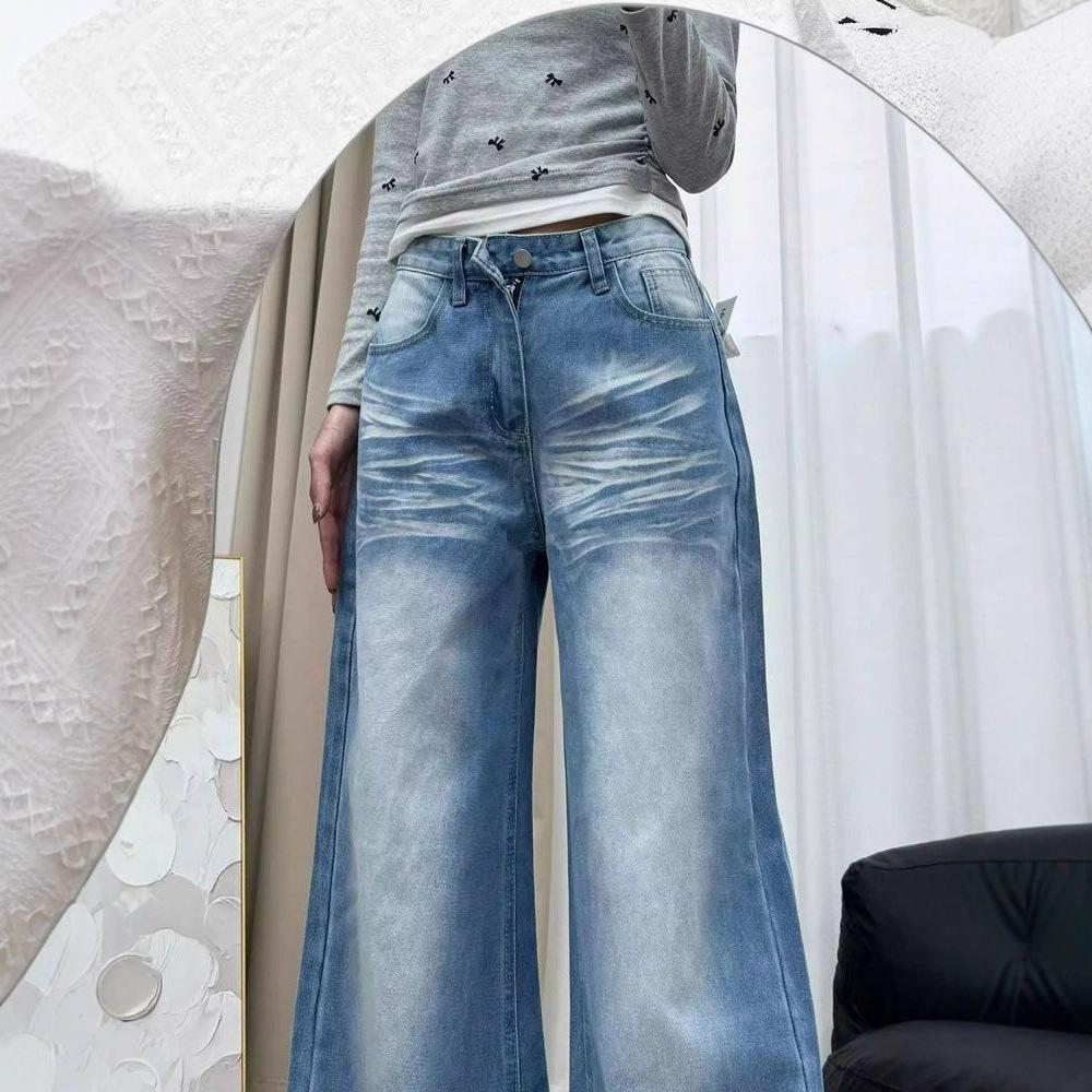 Женские джинсы с высокой посадкой и широкими штанинами, летние, большого размера, облегающие, свободные, драпирующиеся прямые брюки, ретро уличный стиль, мешковатые длинные джинсы для дам