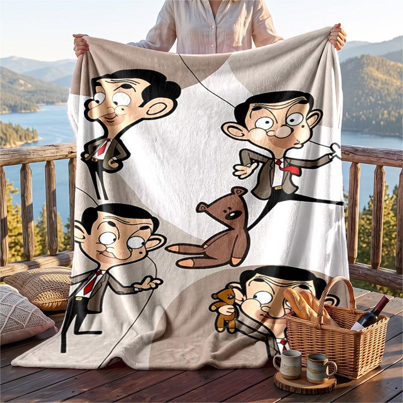 Warm Flannel Blanket Mr Bean Pattern, Lightweight Comfortable Throw Blanket for Bed Sofa Use