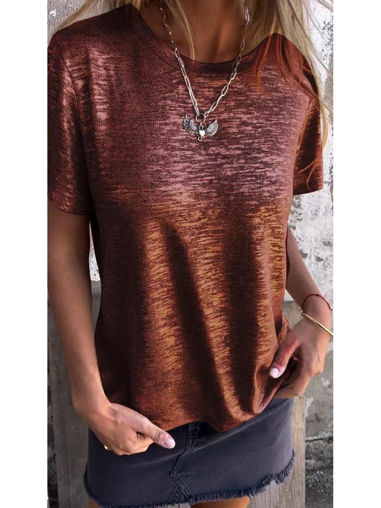 Женская летняя трансграничная европейская и американская футболка с круглым вырезом, коротким рукавом и горячим тиснением 2024