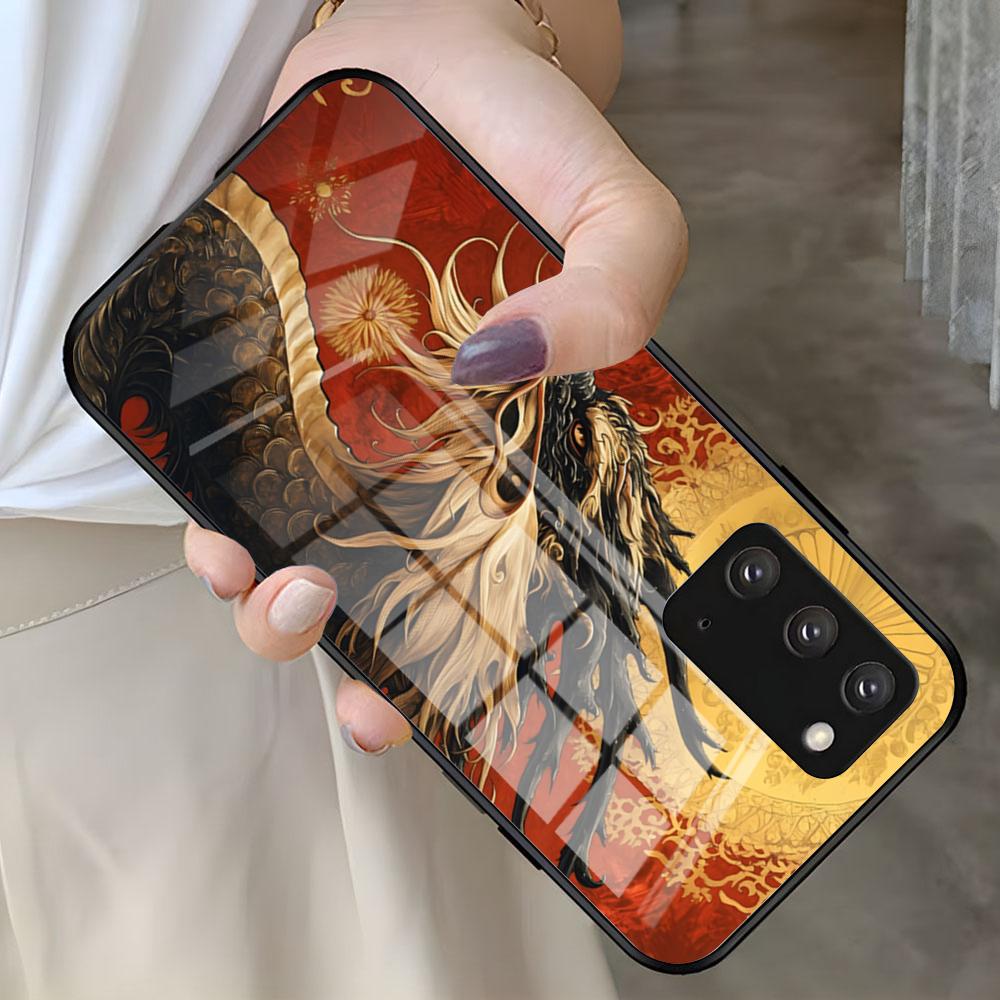 Чехол для телефона Арт Дракон для Samsung S26 S25 S24 FE S23 S22 S21 Plus S20 Ultra Note20Ultra Черная Стеклянная Крышка