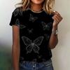 Женская одежда Летняя футболка Свободная дышащая с коротким рукавом Модная бабочка с круглым вырезом Повседневная женская футболка