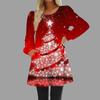 Модное женское повседневное свободное платье с круглым вырезом и рождественским принтом на пуговицах с длинным рукавом