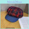 Twill Retro Cotton Spliced Checkered Beret Cap With Curved Brim For Wear Casual