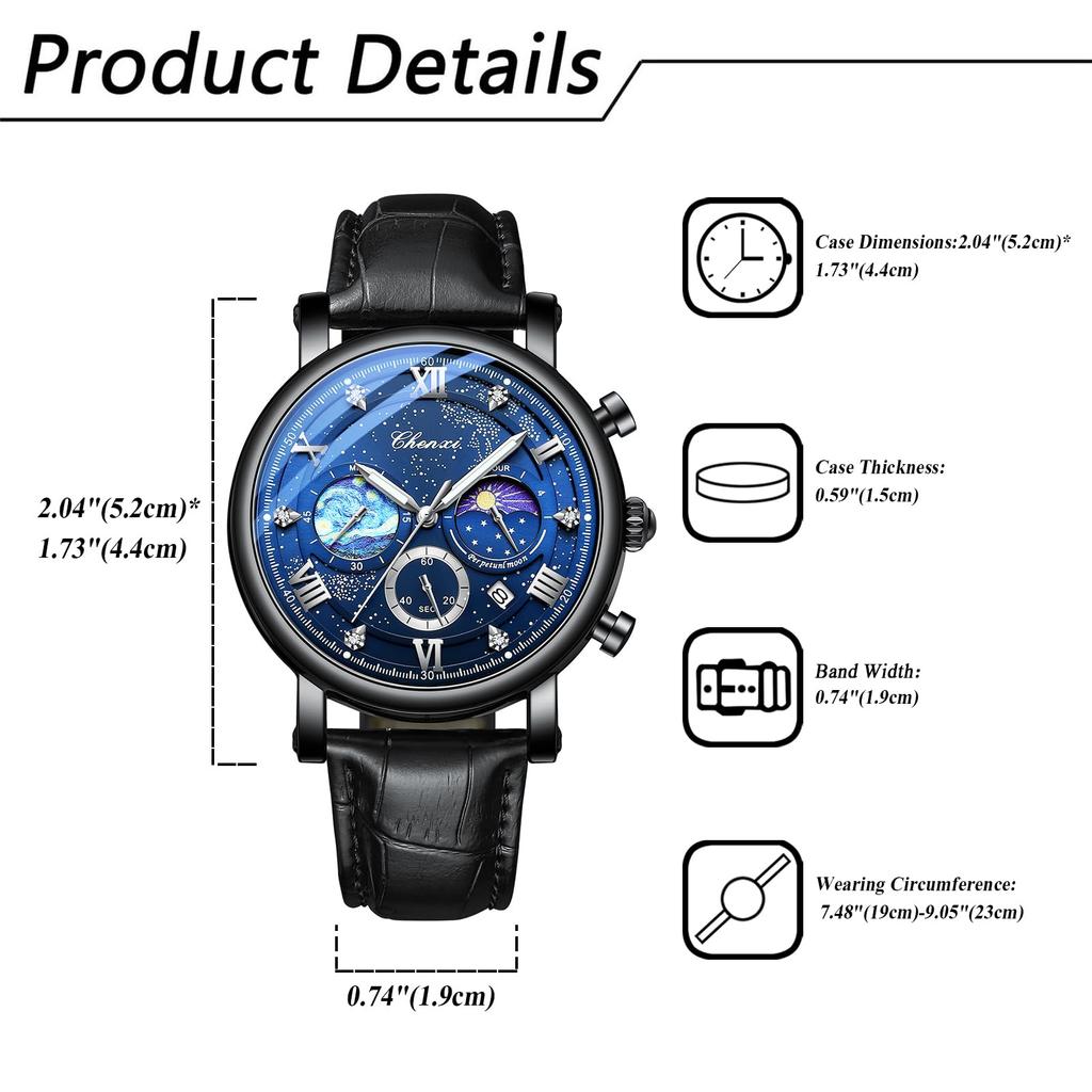 Watch Genuine Leather Strap Van Gogh Starry Analog Calendar Leather Strap Waterproof Quartz Watch Black Fashion Watch Day Birthday Christmas Day Gift
