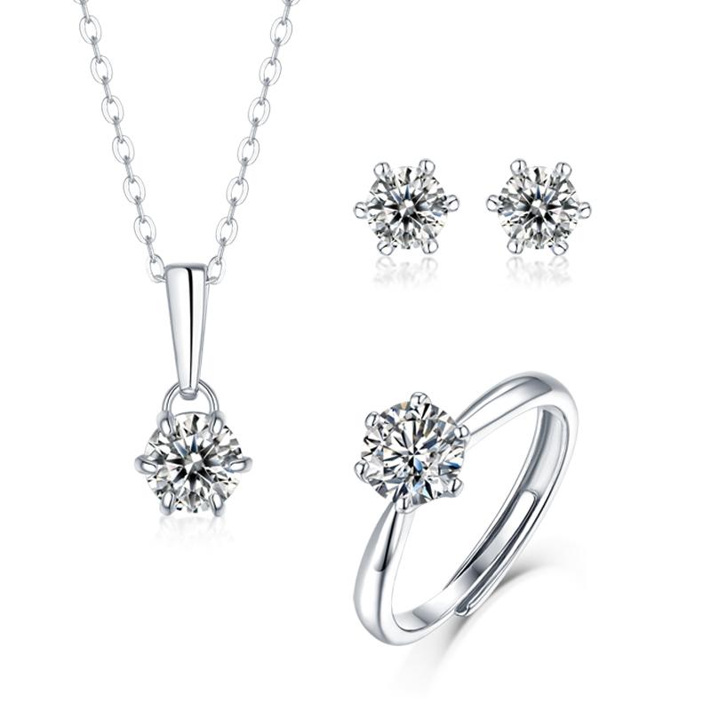 Custom 6 Prong 18K White Gold Plated 925 Silver VVS Moissanite Jewelry Set for Women Hypoallergenic Tarnish Resistant