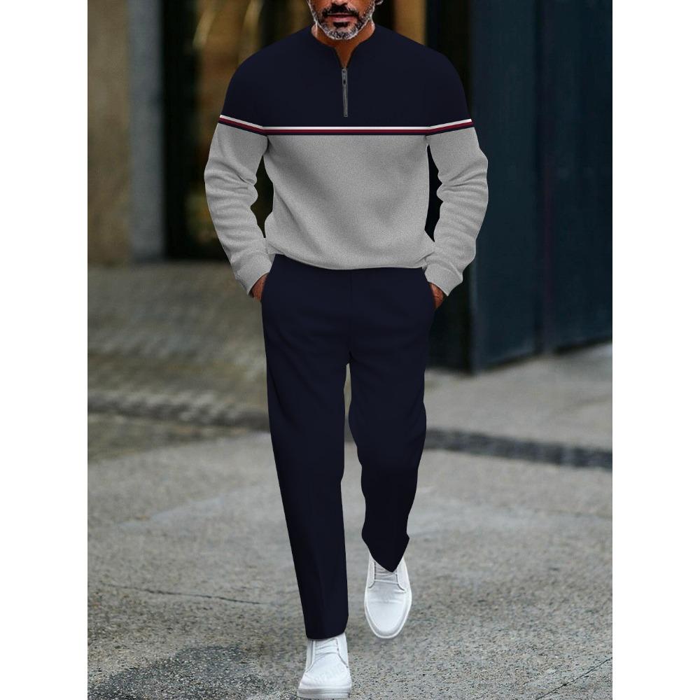 Весенне-осенняя модная уличная одежда Мужской комплект из двух предметов с длинными рукавами, на молнии до середины, со стойкой, мужская повседневная спортивная одежда