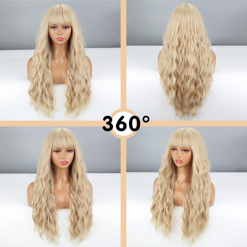 MISS WIG Женский модный светло-русый длинный волнистый парик с челкой из синтетического волокна, натуральный волнистый повседневный парик, косплей, вечерние волнистый парик