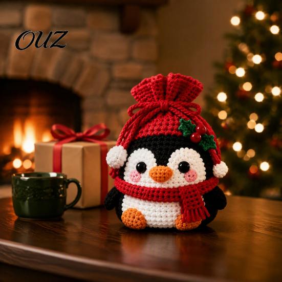 Holiday Gift for Beginners Christmas Pouch Crochet Kit, DIY Santa Snowman Pouch, Cute Penguin Elk Bear New Year Crafting Project Designs, Storage Bag