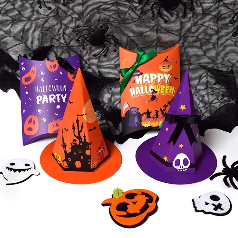 20pcs New Hat Shape Candy Packaging Paper Box Orange/Blue Halloween Decoration Event & Party Favour Kids For Home