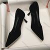 Comemore Black High Heels Women Pointy Head Professional Thin Heeled Single Shoes Female Sexy Suede Stiletto Party Dress Pumps