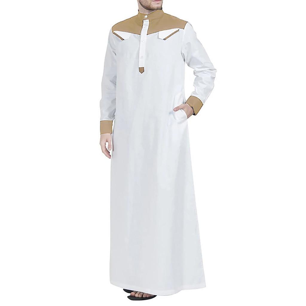 Cool and Handsome Menswear Men's Saudi Arabic Long Sleeve Robe Ramadan Muslim Dress Middle Islamic Clothing