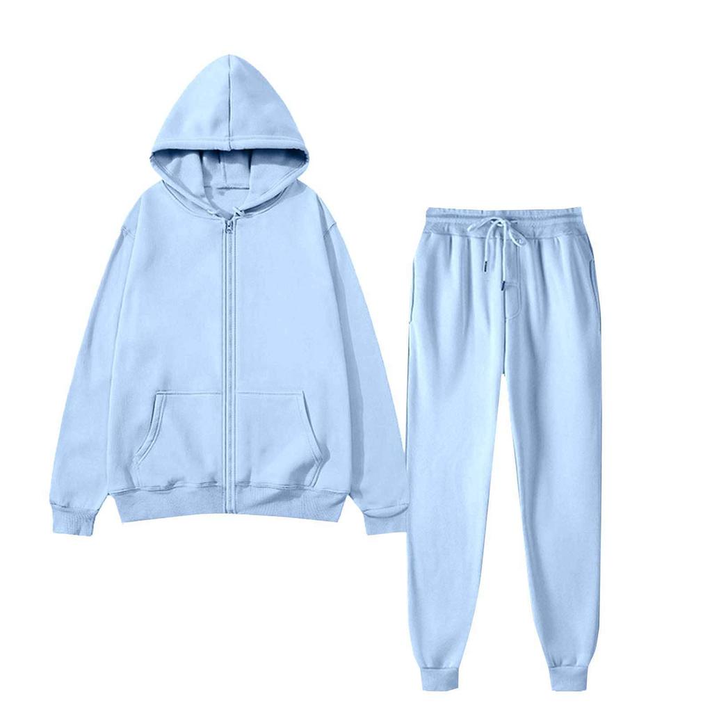 Мужской однотонный спортивный костюм: Модный кардиган с капюшоном + спортивные штаны, теплый для осени/зимы