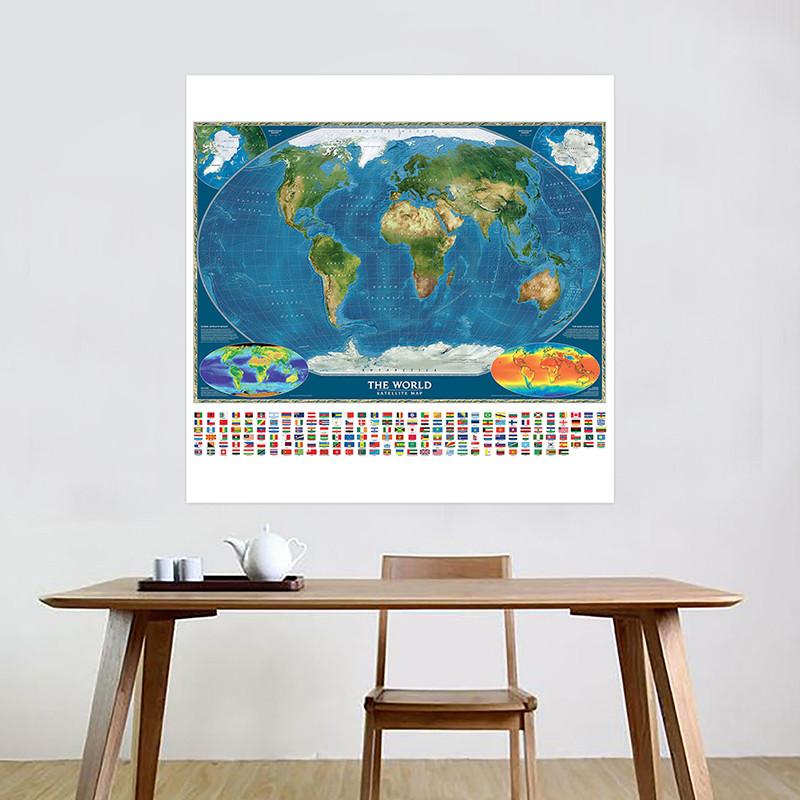 Полиэстер, Постер с рисунком карты мира и национальных флагов, Дорожные принадлежности/Обучение, Настенный декор карты мира
